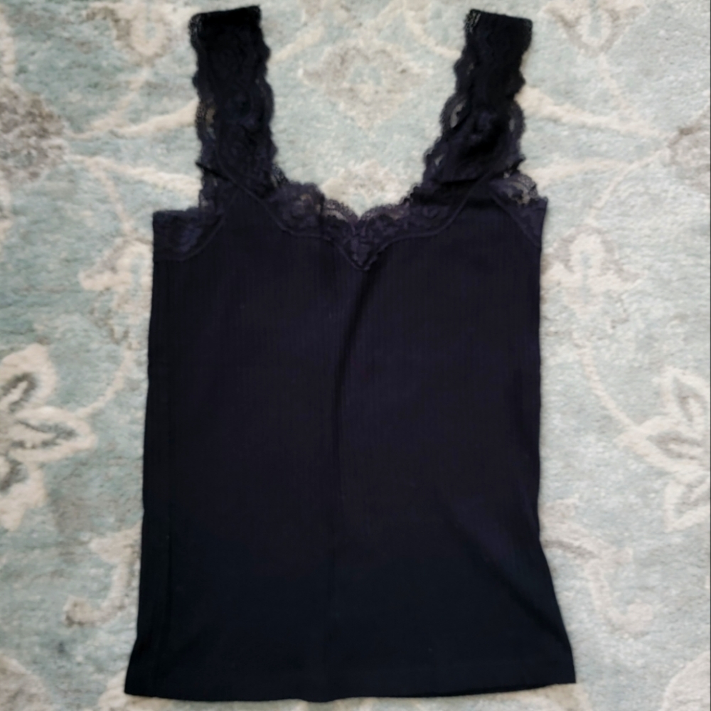 J. Crew Lace trim tank top, Black